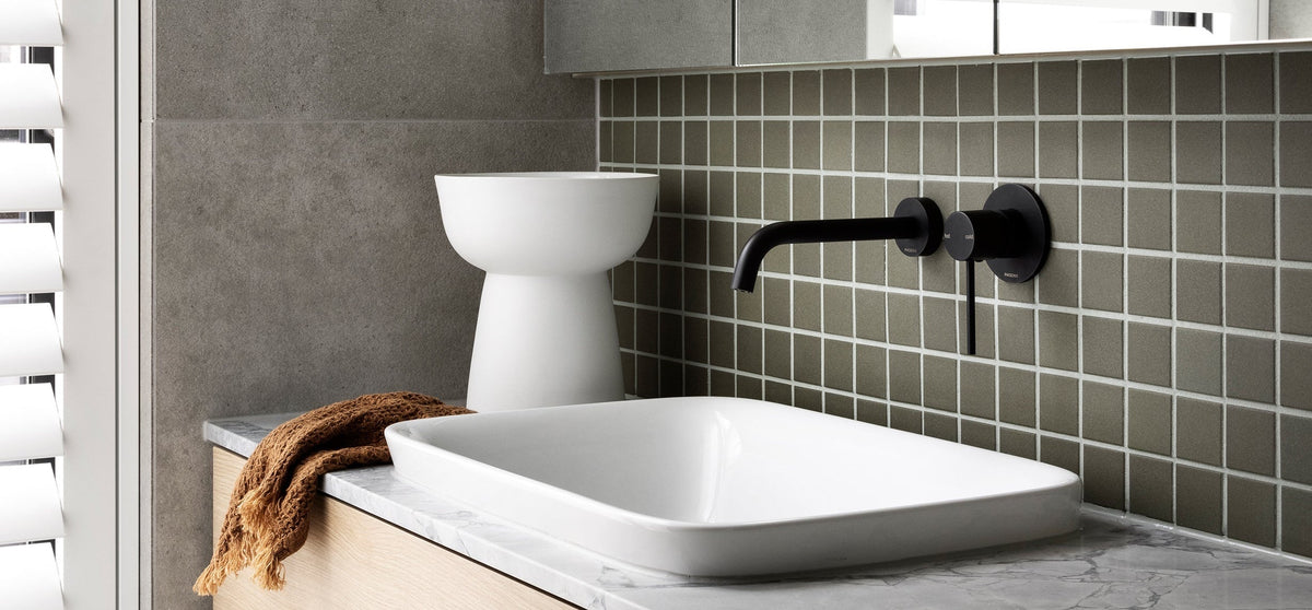 Black bathroom vanity lifestyle