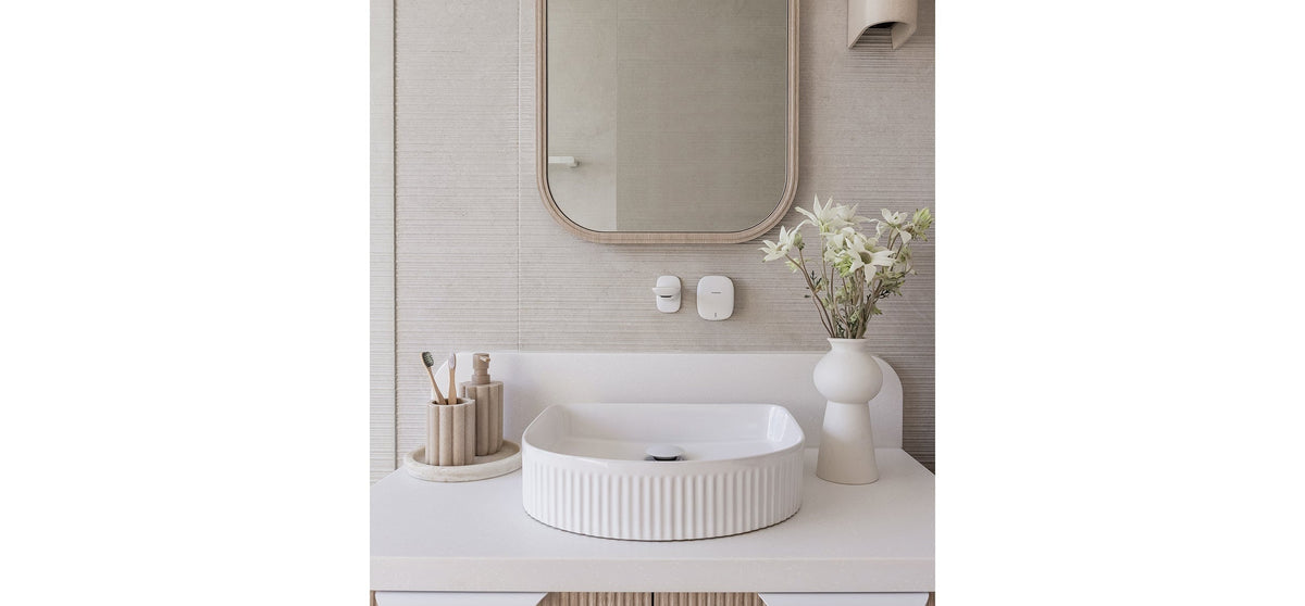 Matte White bathroom vanity lifestyle