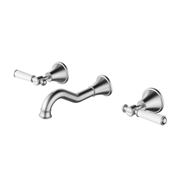 Clasico Bath Tap Set / Ceramic Handle - Brushed Nickel