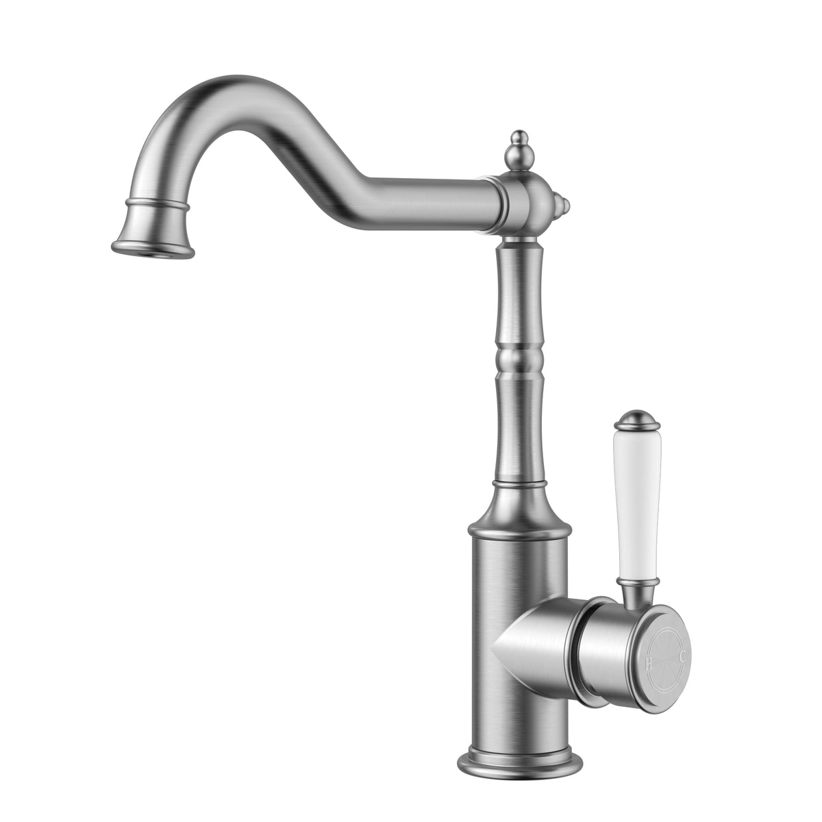 Clasico Sink Mixer Hook Spout / Ceramic Handle - Brushed Nickel