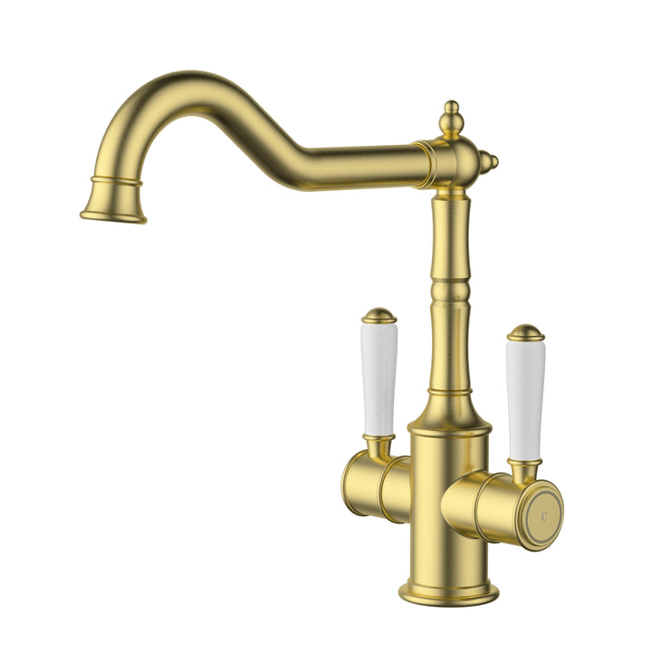 Clasico Sink Mixer Twin Handle / Ceramic Handle - Brushed Gold