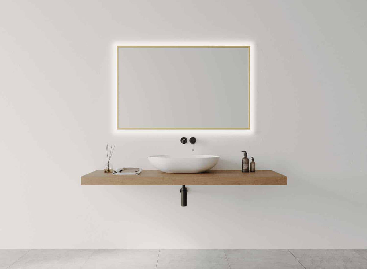 Framed R Series Rectangle LED Mirror Baltic Brass