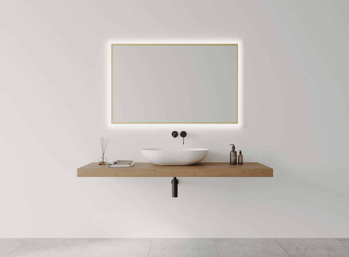 Framed R Series Rectangle LED Mirror Baltic Brass