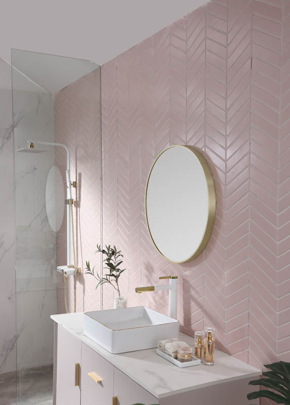 Modern Round Mirror Baltic Brass lifestyle view
