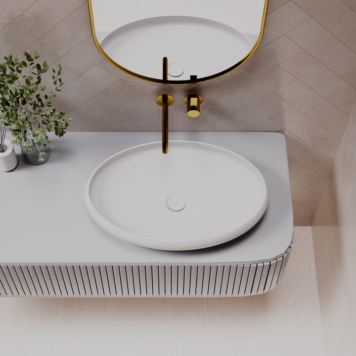 Piero above counter basin — top view