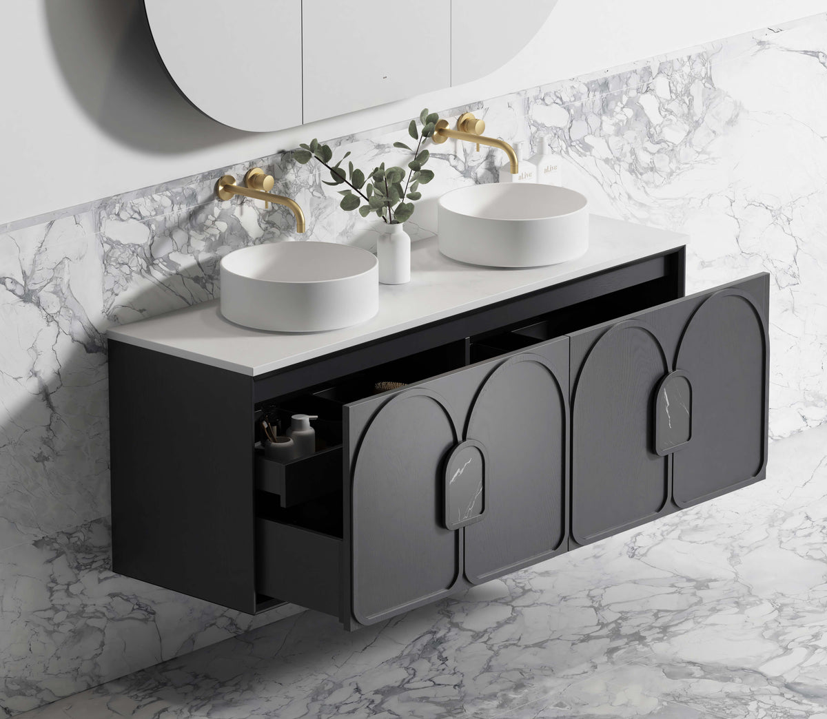 Laguna 1500mm Black American Oak Wall Hung Vanity - Cabinet Only