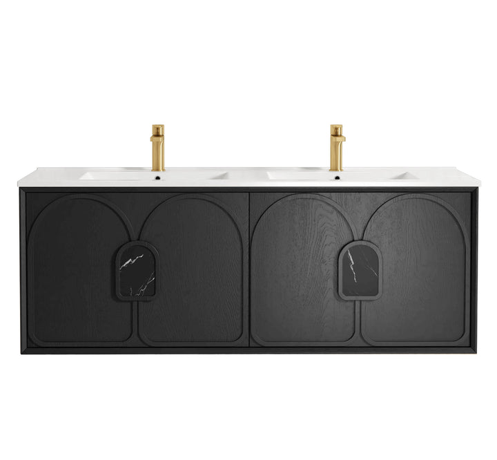 Laguna 1500mm Black American Oak Wall Hung Vanity - Slimline Ceramic Top (Gloss white)