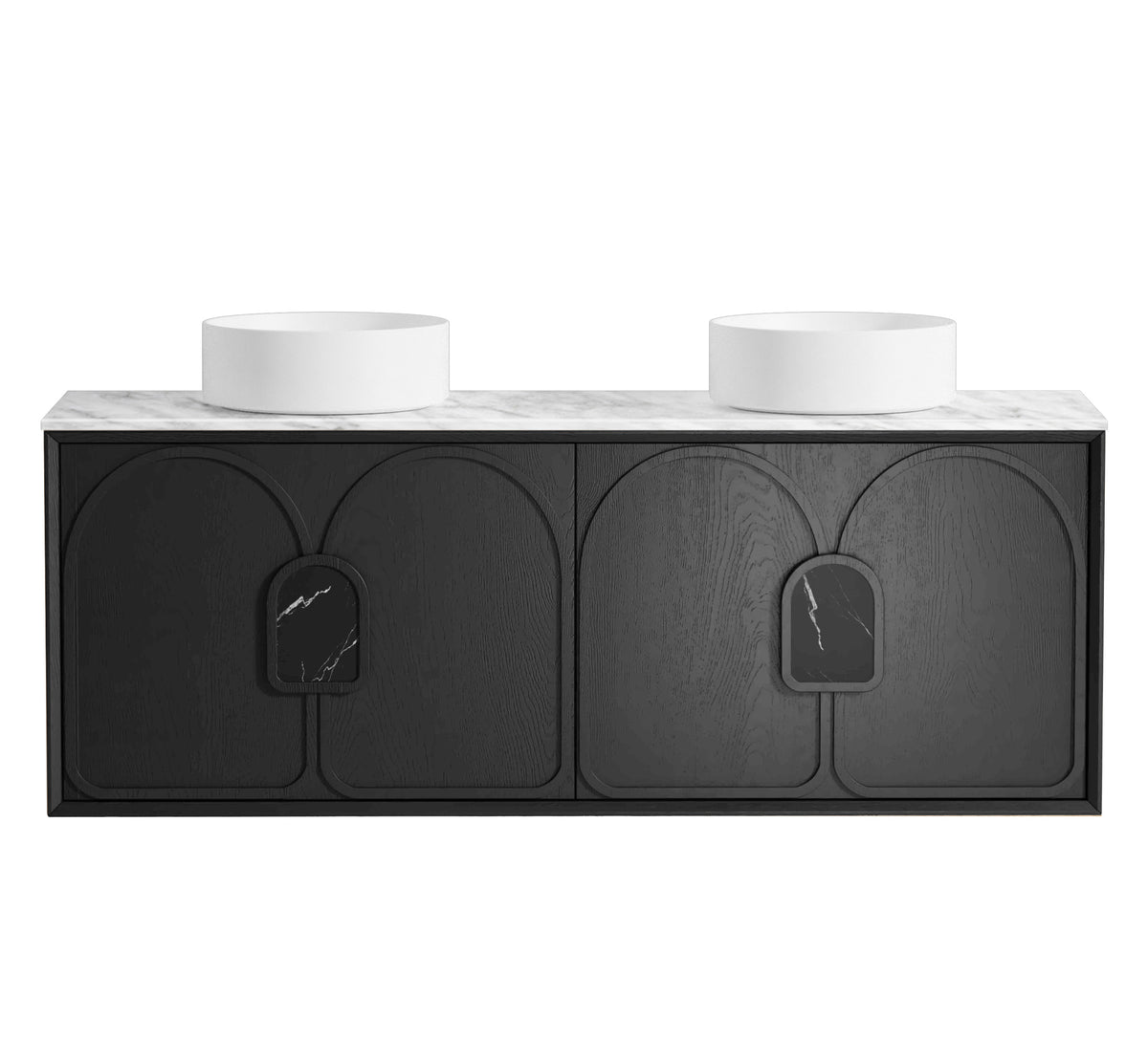 Laguna 1500mm Black American Oak Wall Hung Vanity - Natural Marble Top (Natural Carrara Marble)