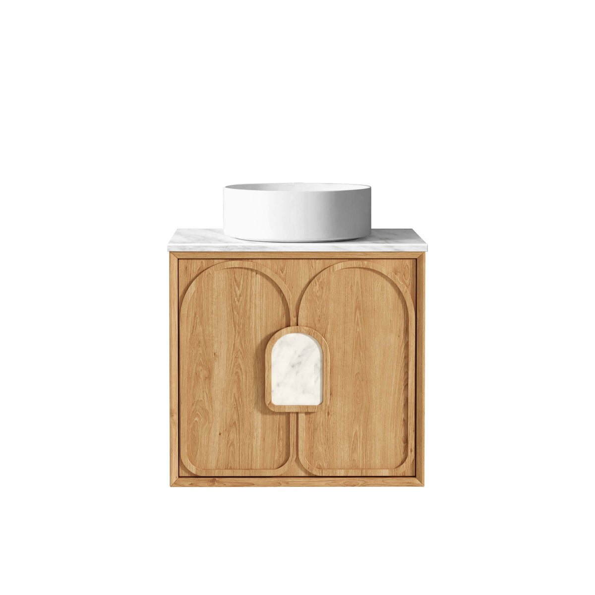 Laguna 600mm Natural American Oak Wall Hung Vanity - Natural Marble Top (Natural Carrara Marble)