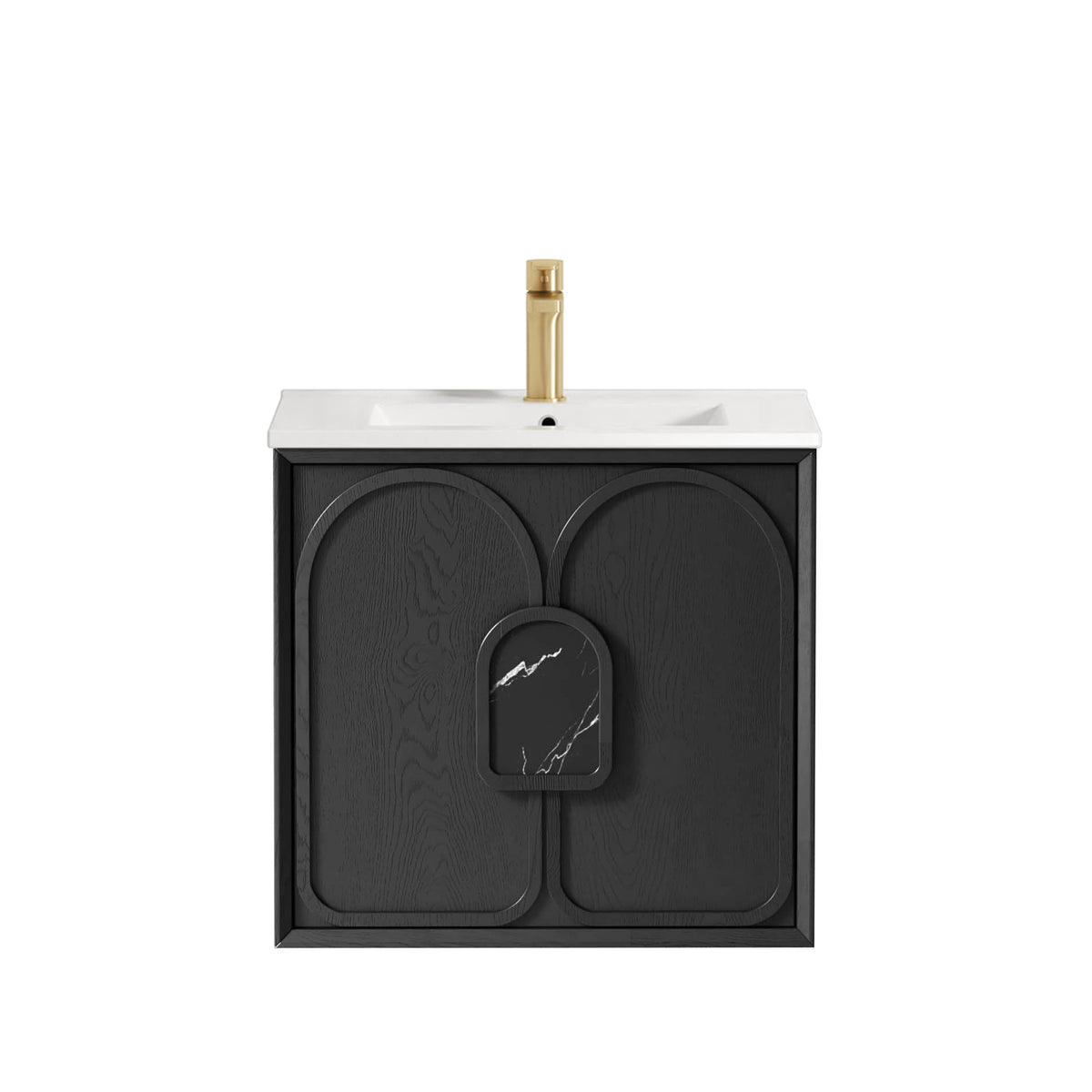 Laguna 600mm Black American Oak Wall Hung Vanity - Slimline Ceramic Top (Gloss white)