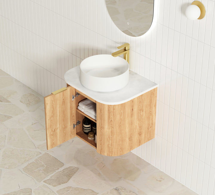 Bondi 600mm Woodland Oak Fluted Curve Vanity (12TH &amp; NTH Only)