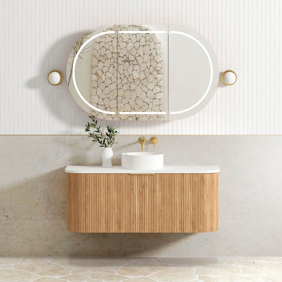 Bondi 1200mm Woodland Oak Fluted Curve Vanity - Cabinet Only