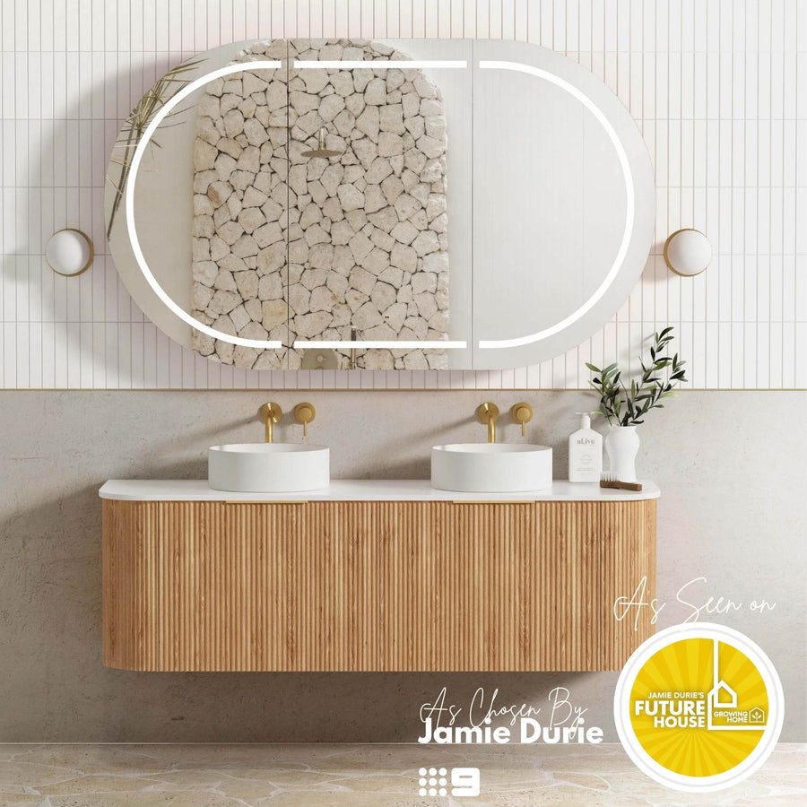 Bondi 1500mm Woodland Oak Fluted Curve Vanity - Cabinet Only