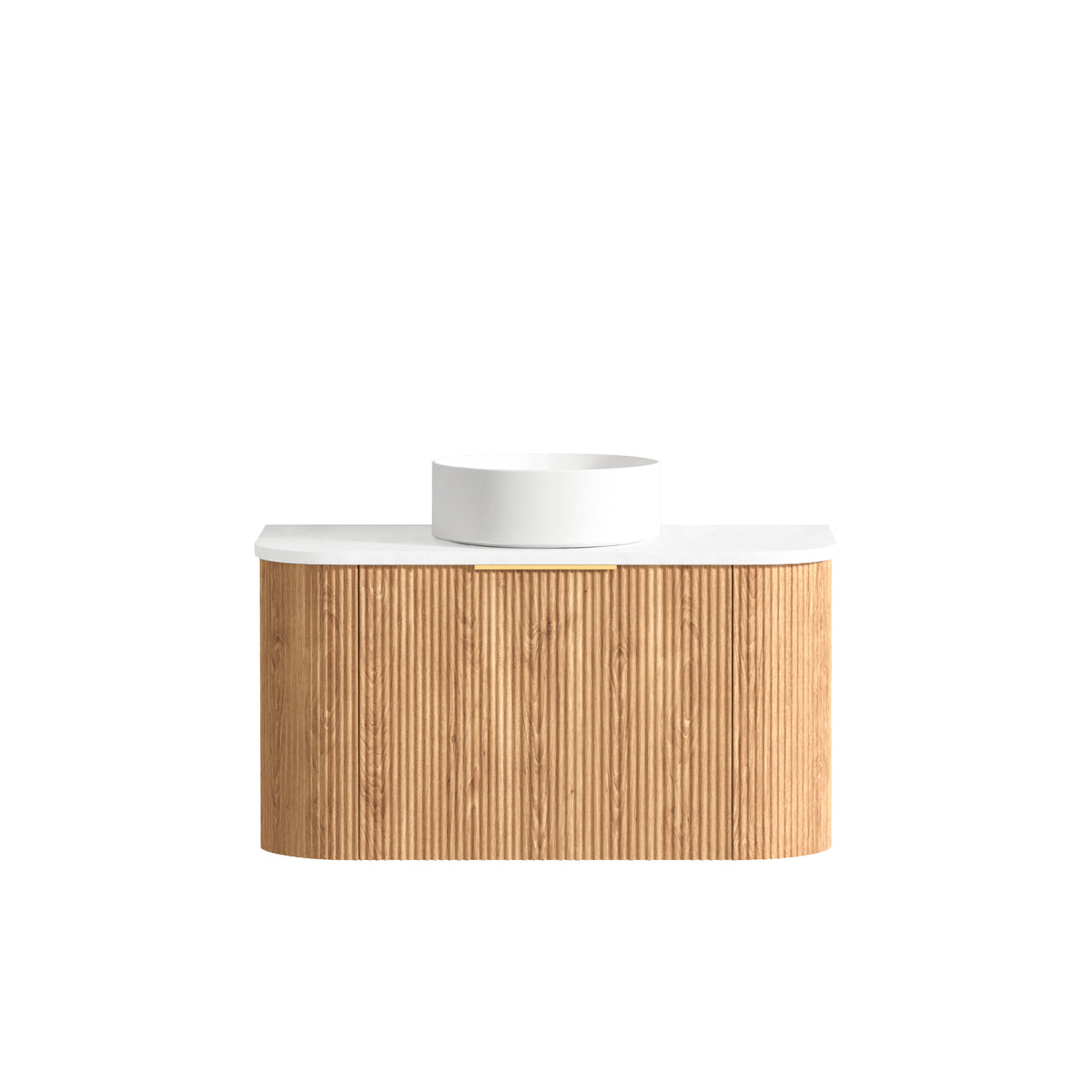 Bondi 900mm Woodland Oak Fluted Curve Vanity - Ultra Delux Stone Top (Silica Free Pure White)