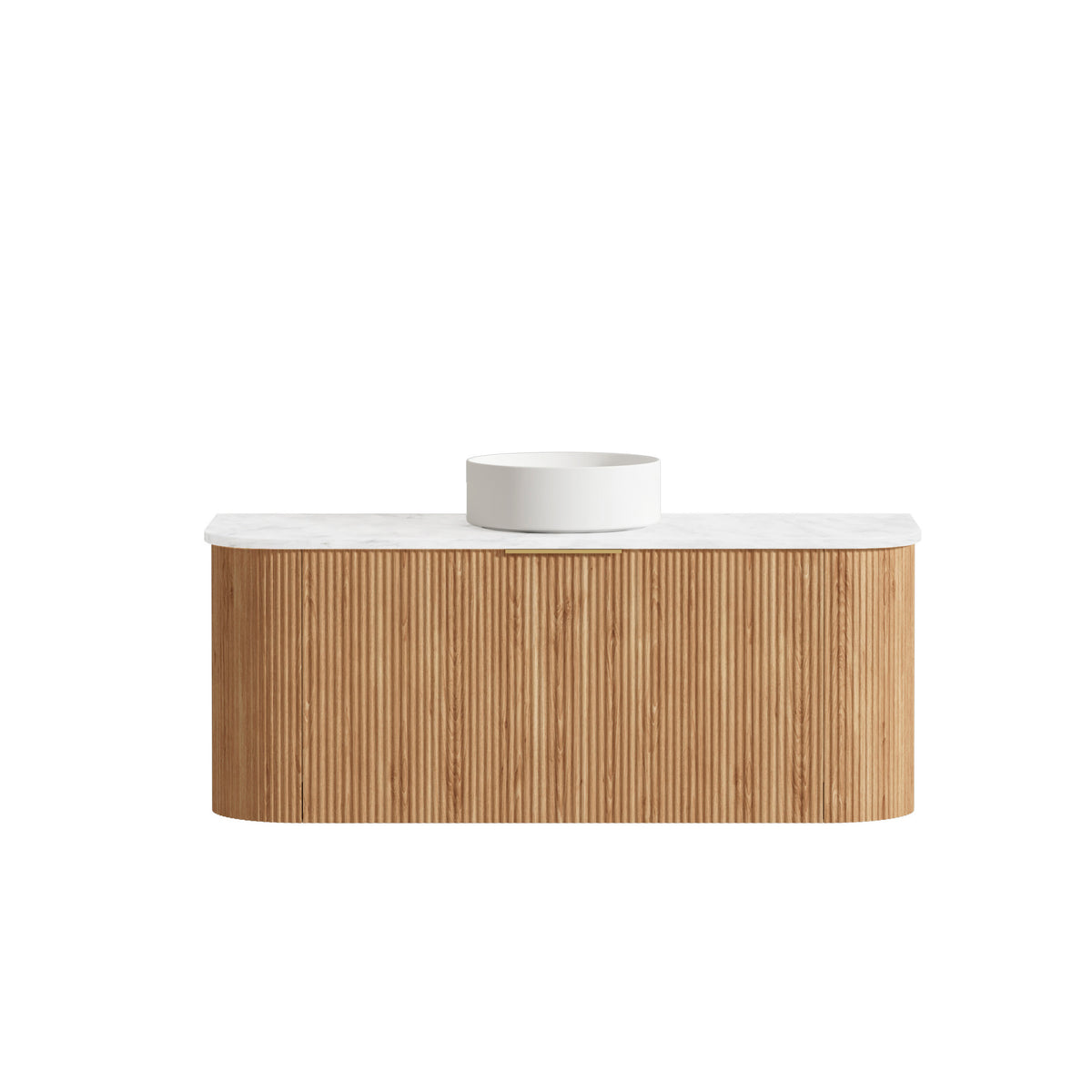 Bondi 1200mm Woodland Oak Fluted Curve Vanity - Ultra Delux Stone Top (Silica Free Cloudy Carrara)