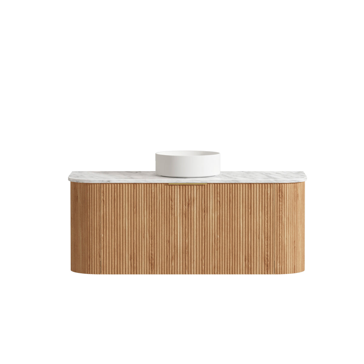 Bondi 1200mm Woodland Oak Fluted Curve Vanity - Natural Marble Top (Natural Carrara Marble)