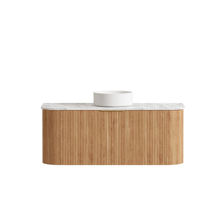 Bondi 1200mm Woodland Oak Fluted Curve Vanity - Natural Marble Top (Natural Carrara Marble)