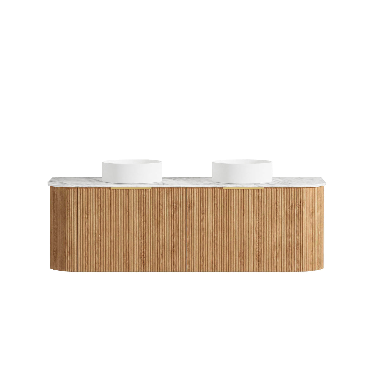Bondi 1500mm Woodland Oak Fluted Curve Vanity - Natural Marble Top (Natural Carrara Marble)