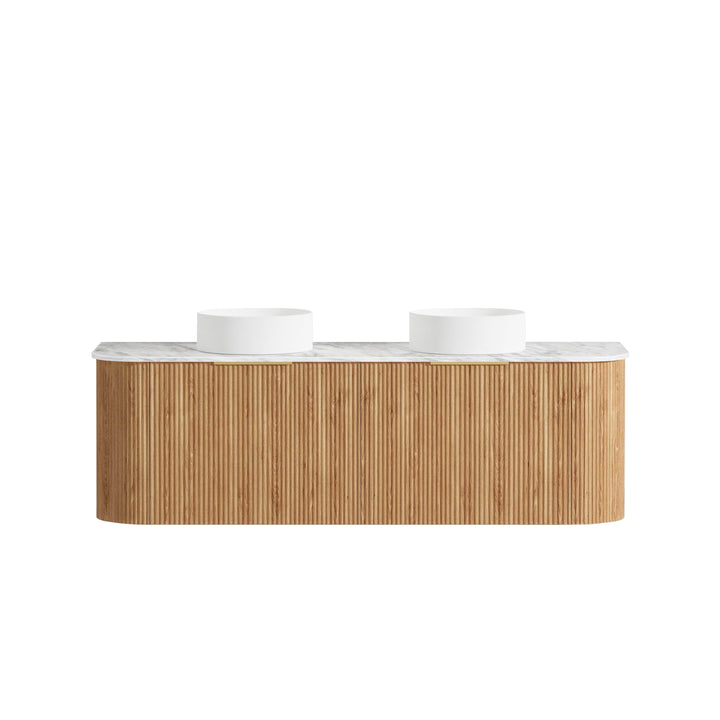 Bondi 1500mm Woodland Oak Fluted Curve Vanity - Natural Marble Top (Natural Carrara Marble)