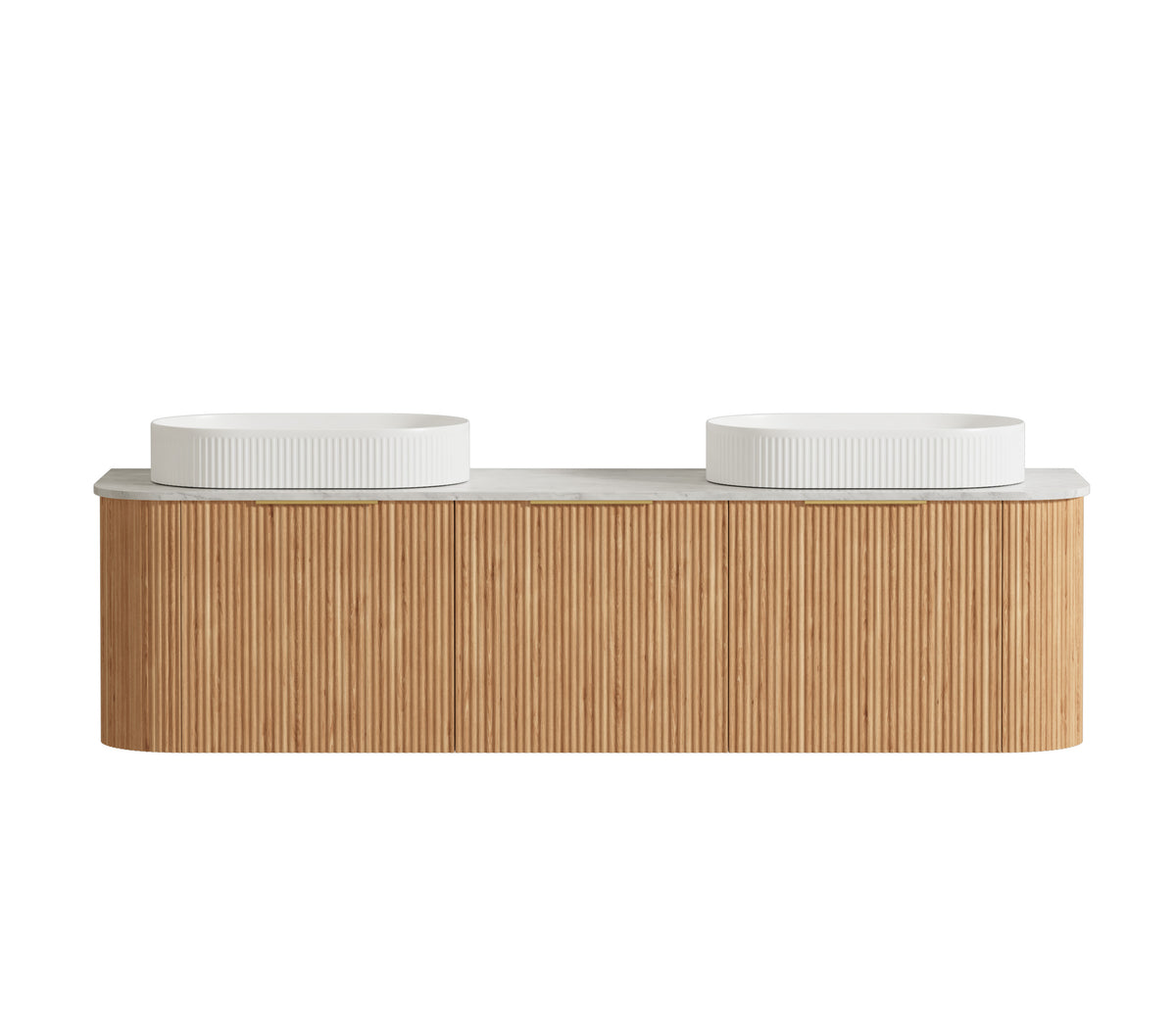 Bondi 1800mm Woodland Oak Fluted Curve Vanity - Natural Marble Top (Natural Carrara Marble)