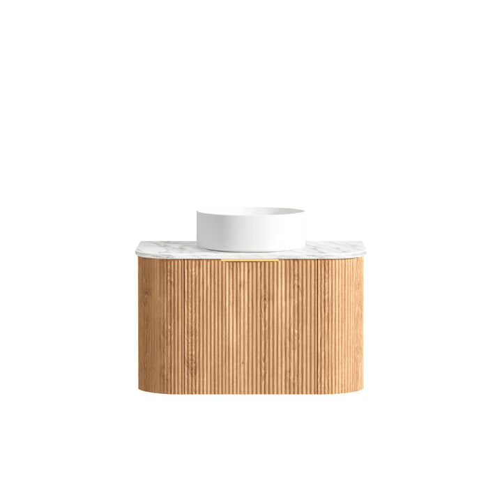 Bondi 750mm Woodland Oak Fluted Curve Vanity (12TH &amp; NTH Only) - Natural Marble Top (Natural Carrara Marble)
