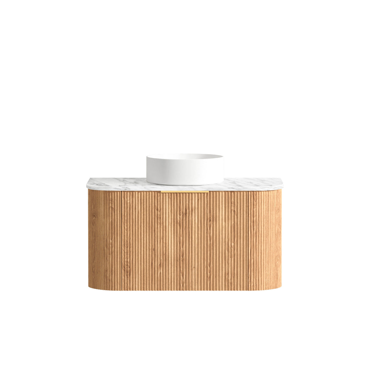Bondi 900mm Woodland Oak Fluted Curve Vanity - Natural Marble Top (Natural Carrara Marble)