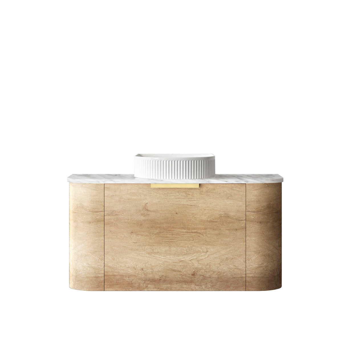 Bondi 900mm Natural Oak Wall Hung Curve Vanity - Natural Marble Top (Natural Carrara Marble)