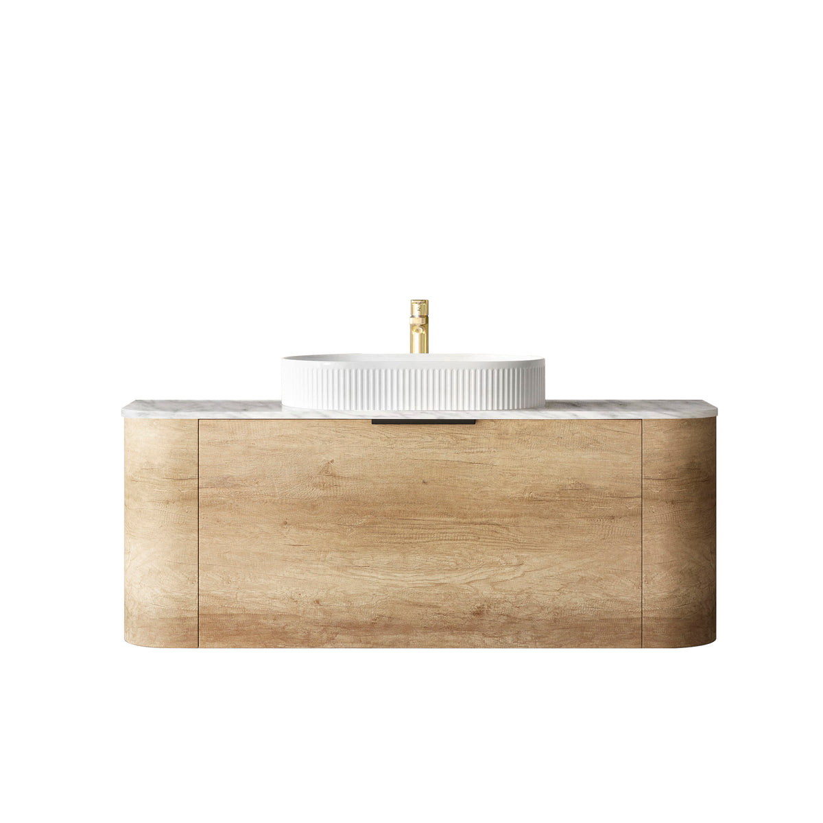Bondi 1200mm Natural Oak Wall Hung Curve Vanity - Natural Marble Top (Natural Carrara Marble)