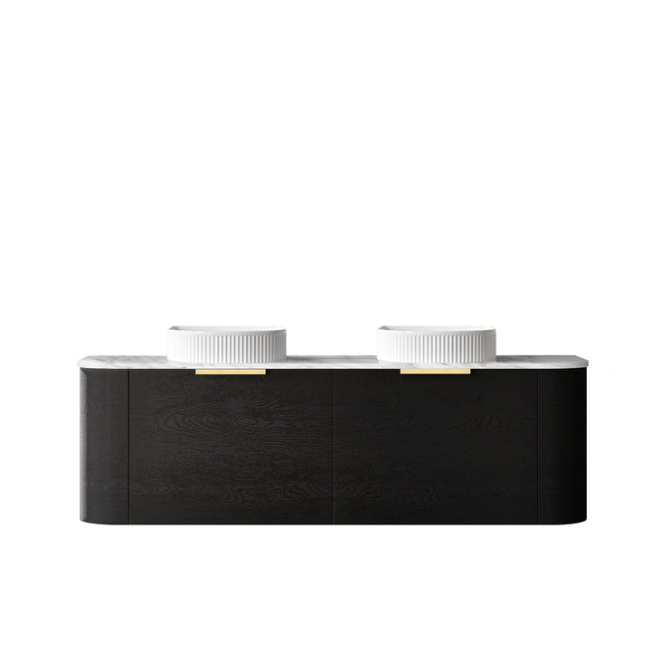 Bondi 1500mm Black Oak Wall Hung Curve Vanity - Natural Marble Top (Natural Carrara Marble)
