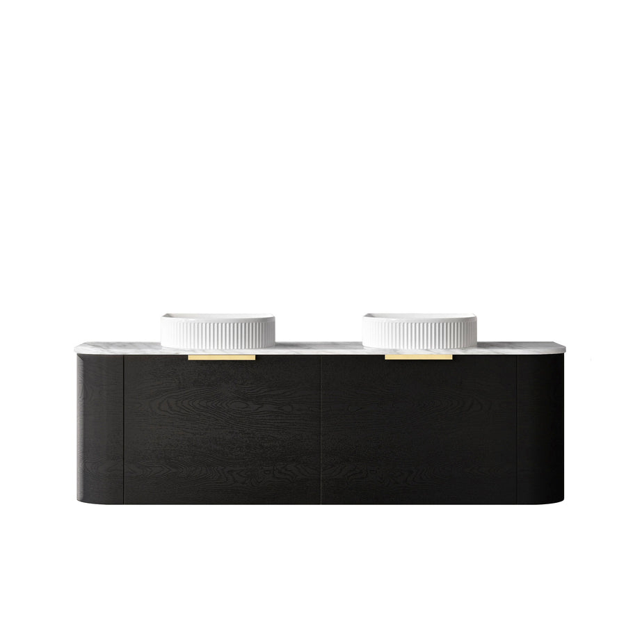 Bondi 1500mm Black Oak Wall Hung Curve Vanity - Natural Marble Top (Natural Carrara Marble)