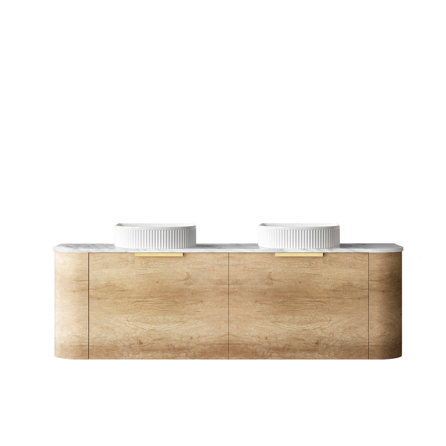Bondi 1500mm Natural Oak Wall Hung Curve Vanity - Natural Marble Top (Natural Carrara Marble)