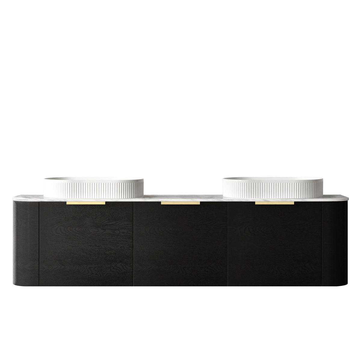 Bondi 1800mm Black Oak Wall Hung Curve Vanity - Natural Marble Top (Natural Carrara Marble)