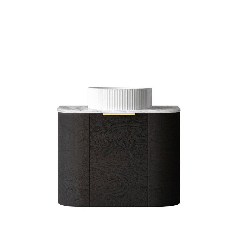 Bondi 600mm Black Oak Wall Hung Curve Vanity (12TH & NTH Only) - Natural Marble Top (Natural Carrara Marble)