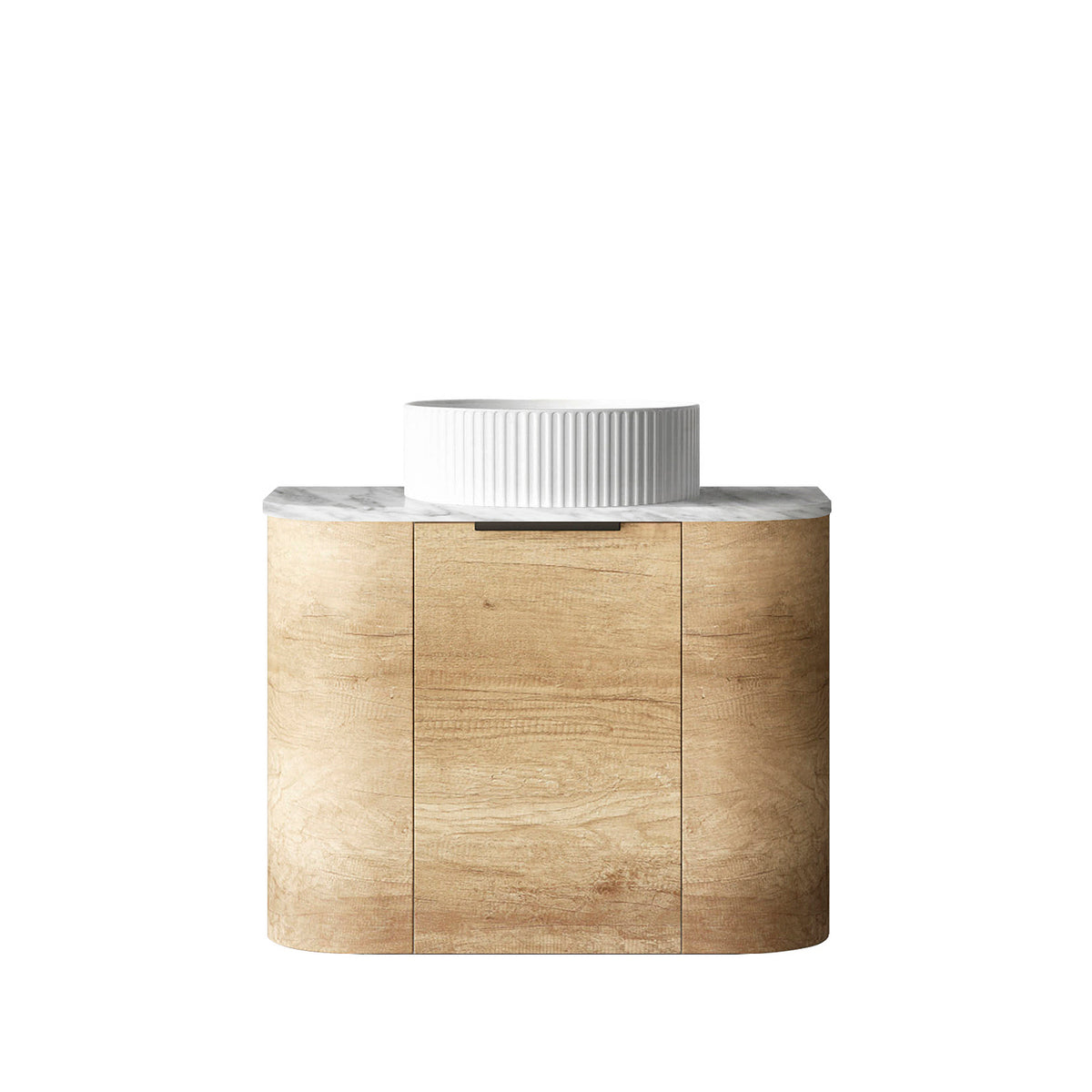 Bondi 600mm Natural Oak Wall Hung Curve Vanity (12TH & NTH Only) - Natural Marble Top (Natural Carrara Marble)