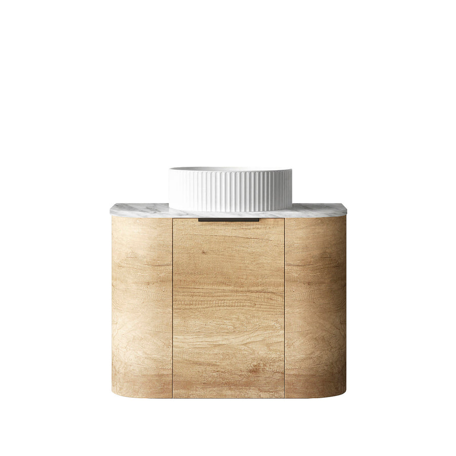Bondi 600mm Natural Oak Wall Hung Curve Vanity (12TH & NTH Only) - Natural Marble Top (Natural Carrara Marble)