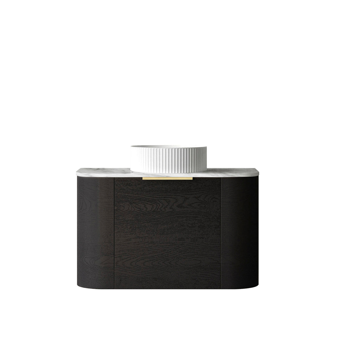 Bondi 750mm Black Oak Wall Hung Curve Vanity (12TH & NTH Only) - Natural Marble Top (Natural Carrara Marble)