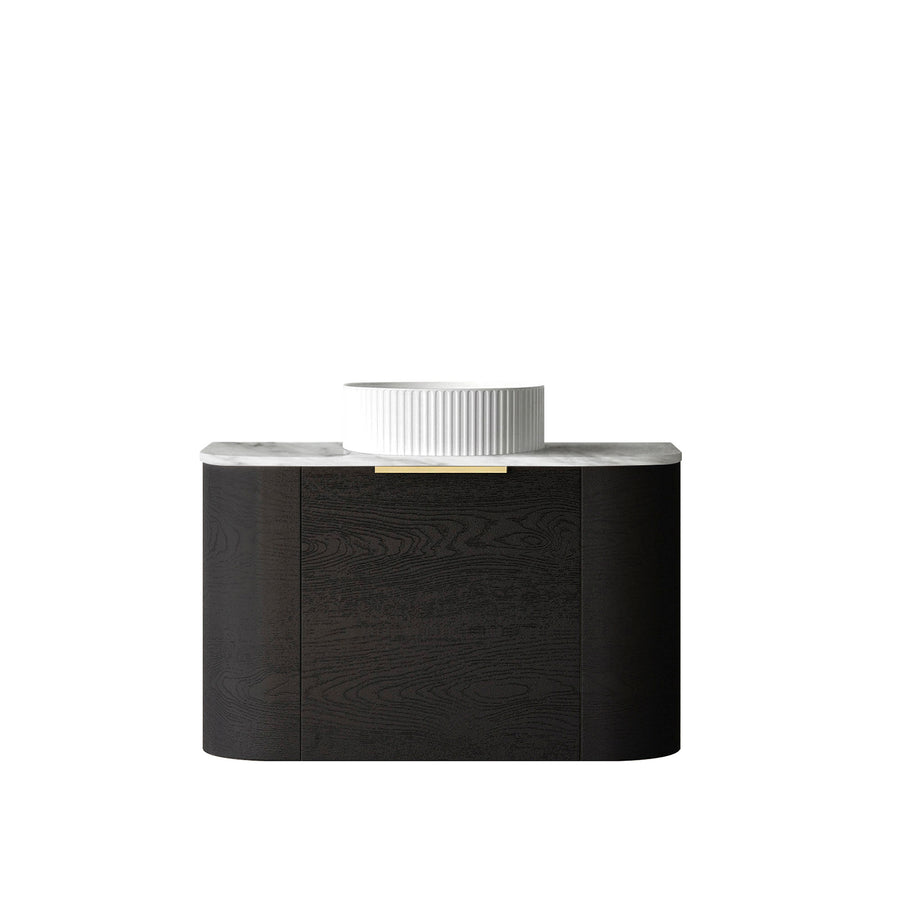 Bondi 750mm Black Oak Wall Hung Curve Vanity (12TH & NTH Only) - Natural Marble Top (Natural Carrara Marble)