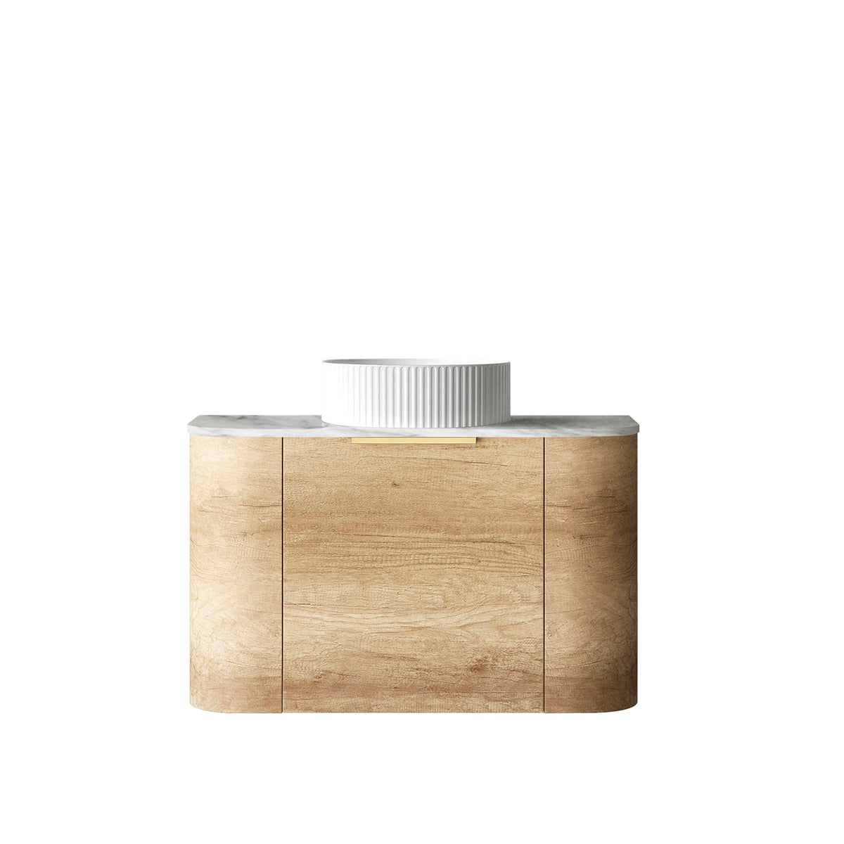 Bondi 750mm Natural Oak Wall Hung Curve Vanity (12TH &amp; NTH Only) - Natural Marble Top (Natural Carrara Marble)