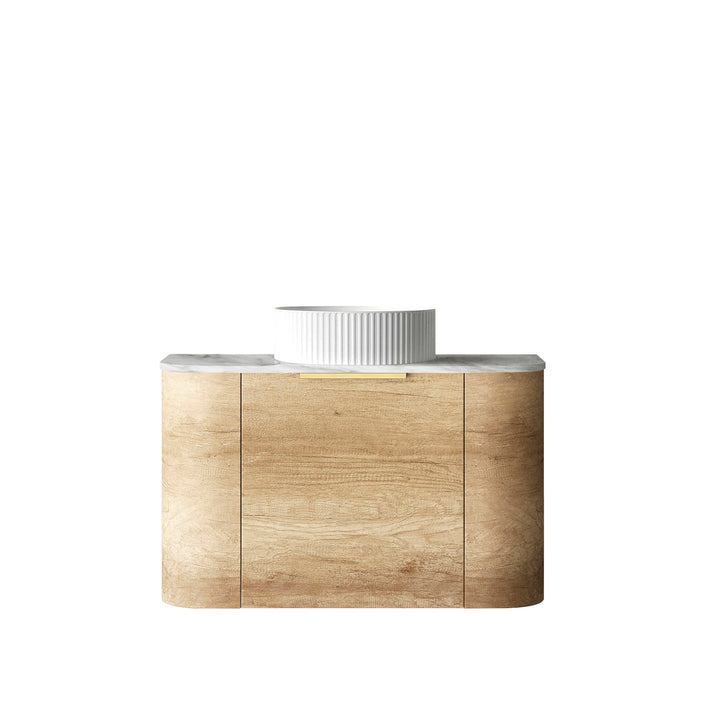 Bondi 750mm Natural Oak Wall Hung Curve Vanity (12TH &amp; NTH Only) - Natural Marble Top (Natural Carrara Marble)