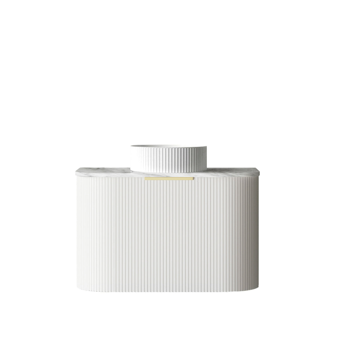 Bondi 750mm Satin White Fluted Wall Hung Curve Vanity (12TH &amp; NTH Only) - Natural Marble Top (Natural Carrara Marble)