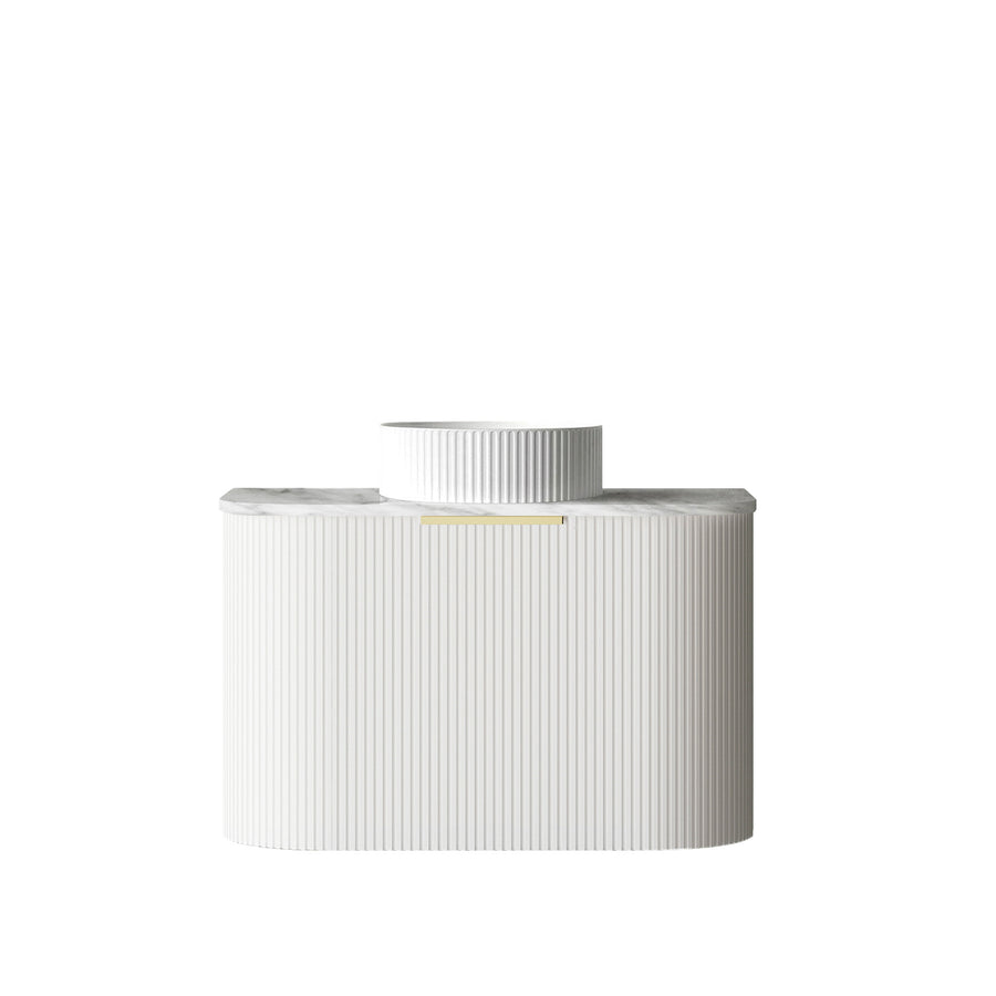 Bondi 750mm Satin White Fluted Wall Hung Curve Vanity (12TH & NTH Only) - Natural Marble Top (Natural Carrara Marble)
