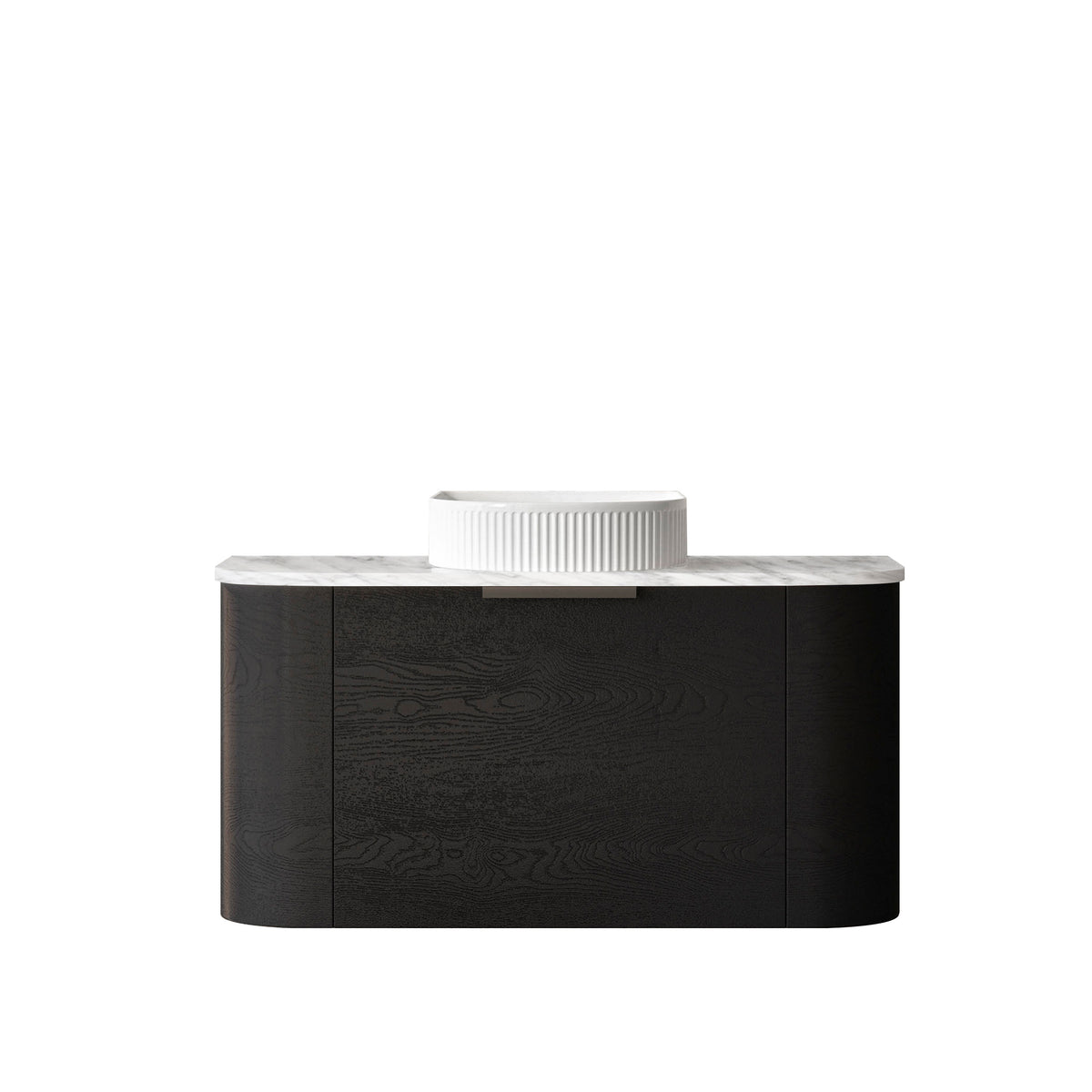 Bondi 900mm Black Oak Wall Hung Curve Vanity - Natural Marble Top (Natural Carrara Marble)
