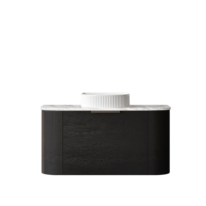 Bondi 900mm Black Oak Wall Hung Curve Vanity - Natural Marble Top (Natural Carrara Marble)
