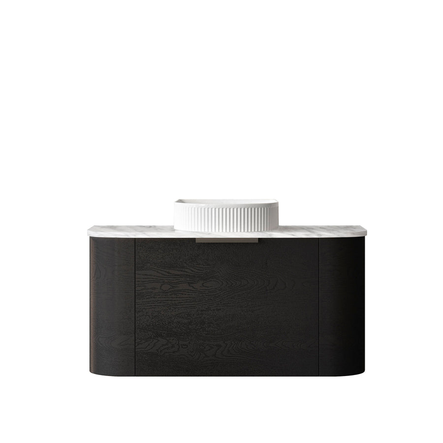 Bondi 900mm Black Oak Wall Hung Curve Vanity - Natural Marble Top (Natural Carrara Marble)