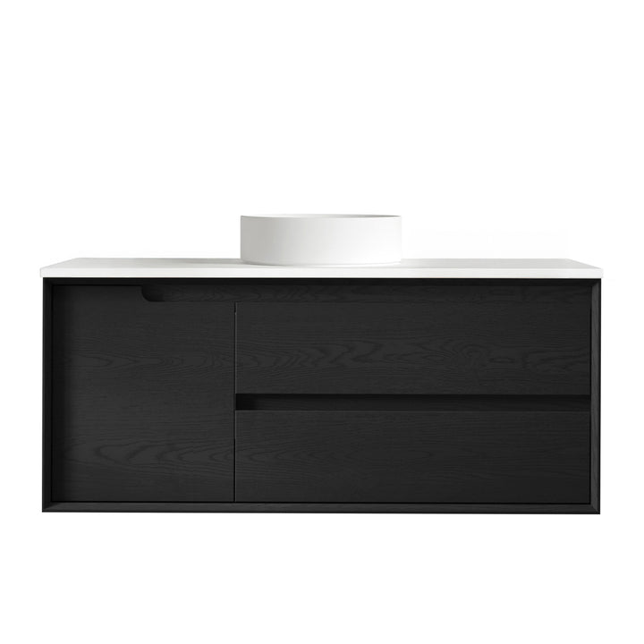 Byron 1200mm Black Oak Wall Hung Vanity - Ultra Delux Stone Top (Silica Free Pure White)