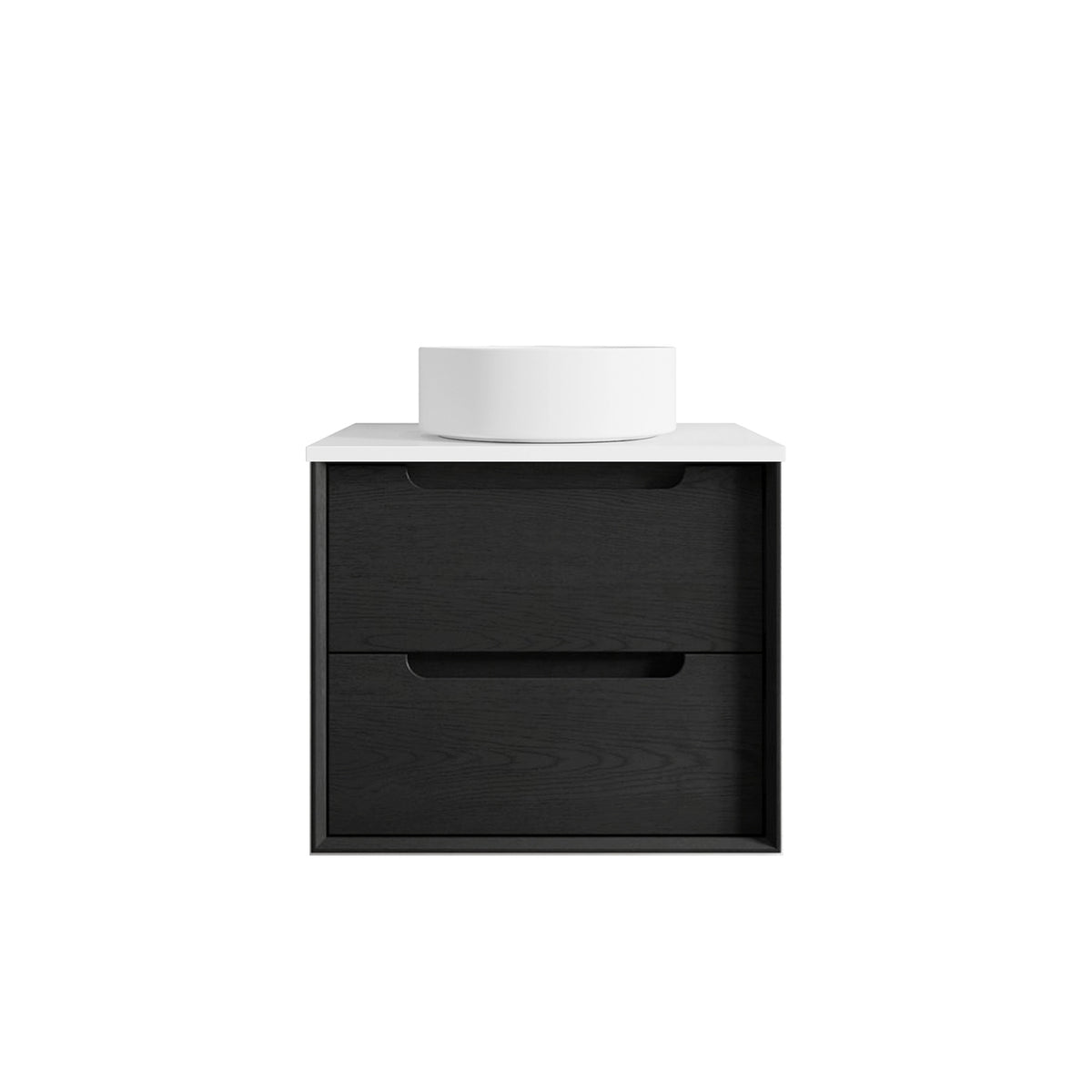 Byron 600mm Black Oak Wall Hung Vanity - Ultra Delux Stone Top (Silica Free Pure White)