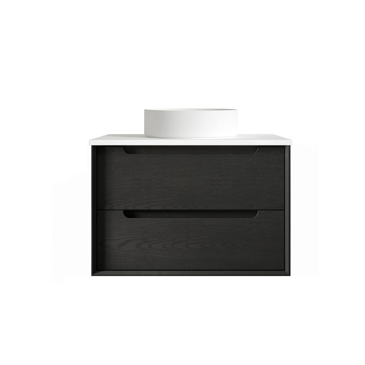 Byron 750mm Black Oak Wall Hung Vanity - Ultra Delux Stone Top (Silica Free Pure White)