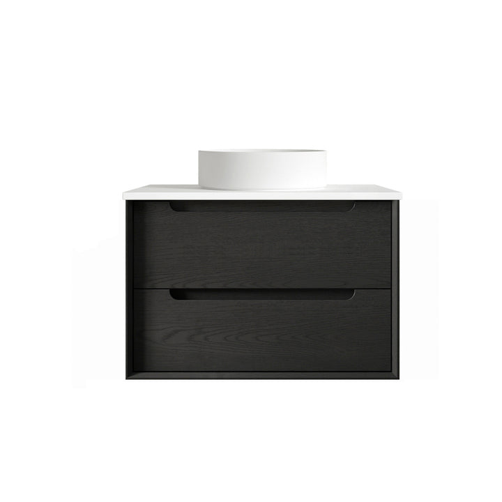 Byron 750mm Black Oak Wall Hung Vanity - Ultra Delux Stone Top (Silica Free Pure White)