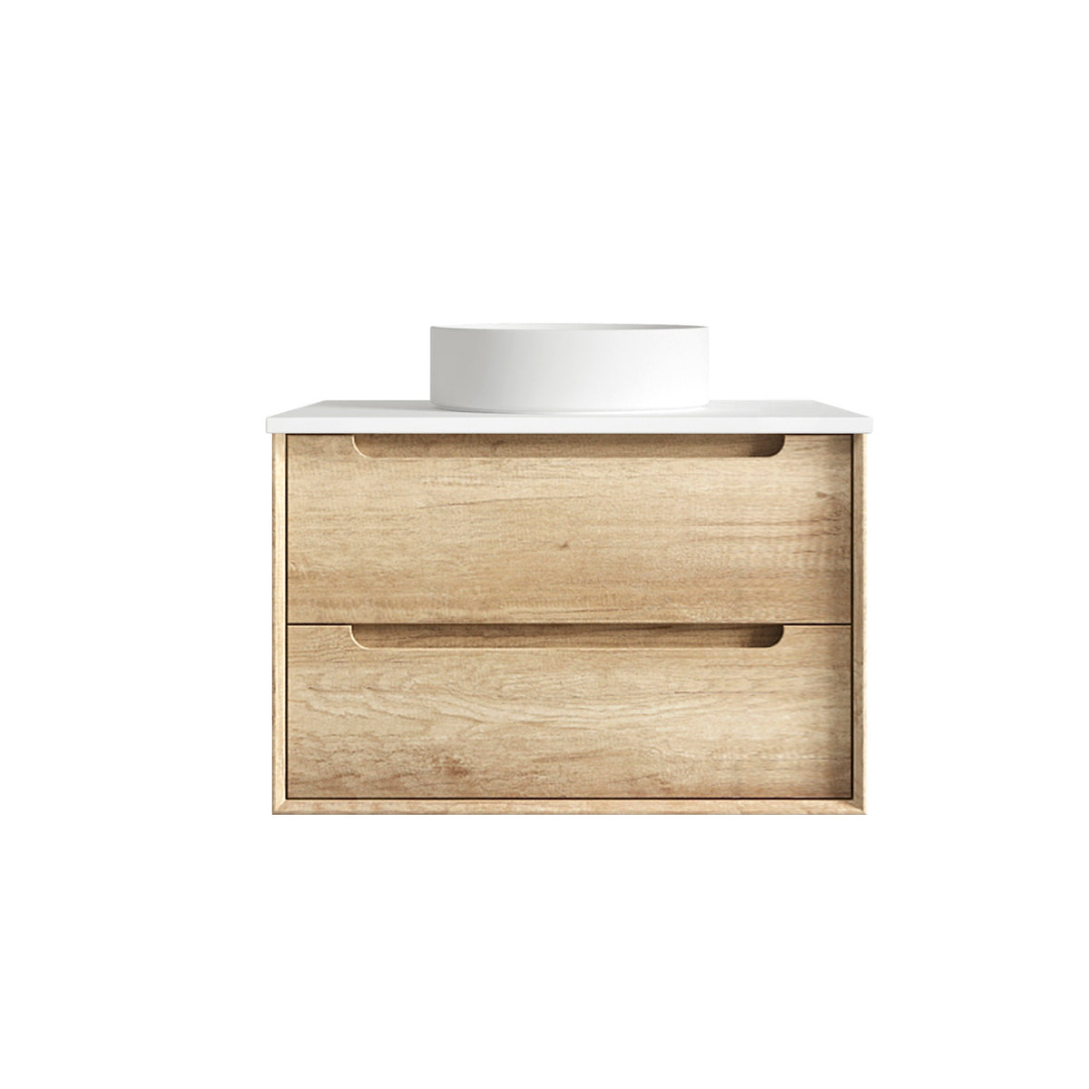 Byron 750mm Natural Oak Wall Hung Vanity - Ultra Delux Stone Top (Silica Free Pure White)