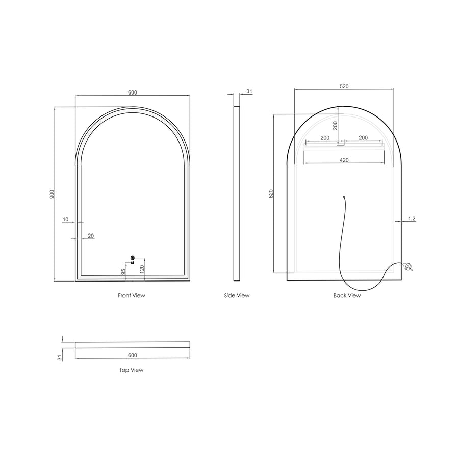 LED Archie 900(H)x600(W) Black Metal Frame Mirror